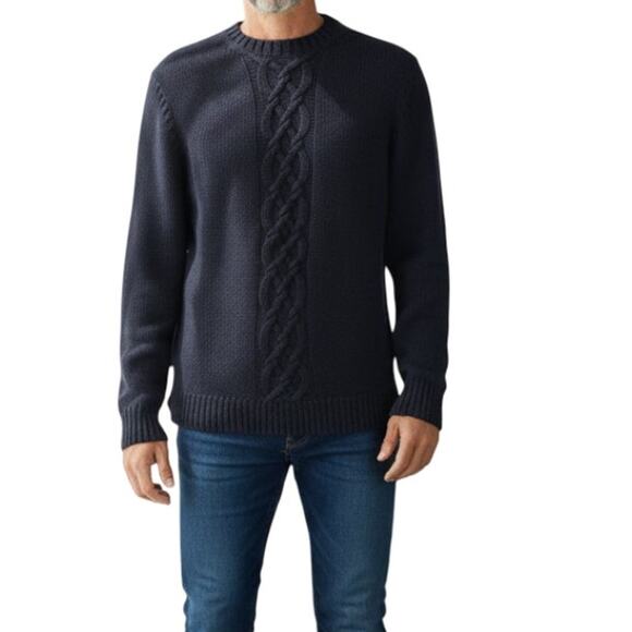 Banana Republic Fisherman Cable knit Sweater Navy Cotton Crew neck Y2K Large - Picture 2 of 11